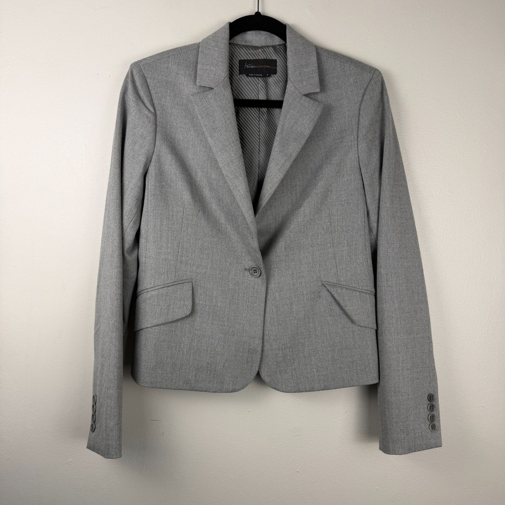 BCBGMAXAZRIA Blazer Jacket Womens Medium Gray Notch Lapel Single Breasted Formal